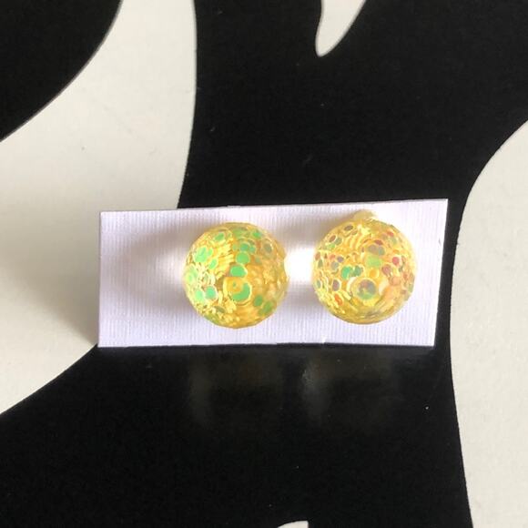 4 for $20 Round Yellow Glitter Stud Earrings - Picture 1 of 3